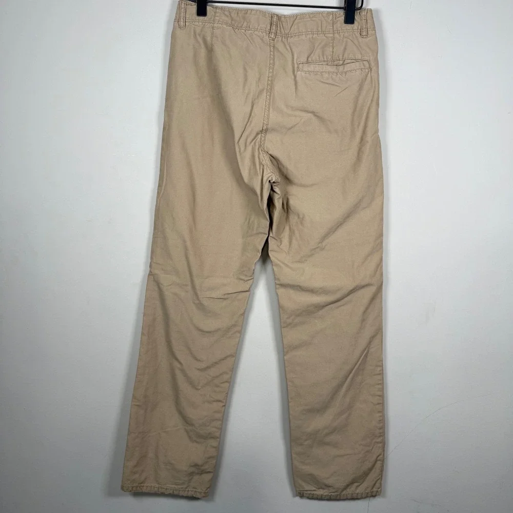 Old Navy Khaki Chino Flat Front Straight Leg Buffalo Check Lined Pants Size 14